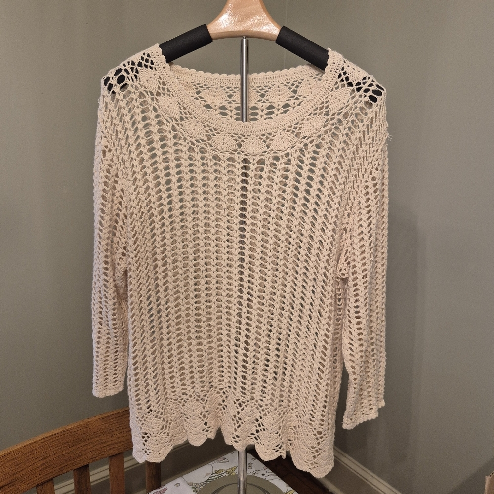 Elegant Cream Crochet Sweater